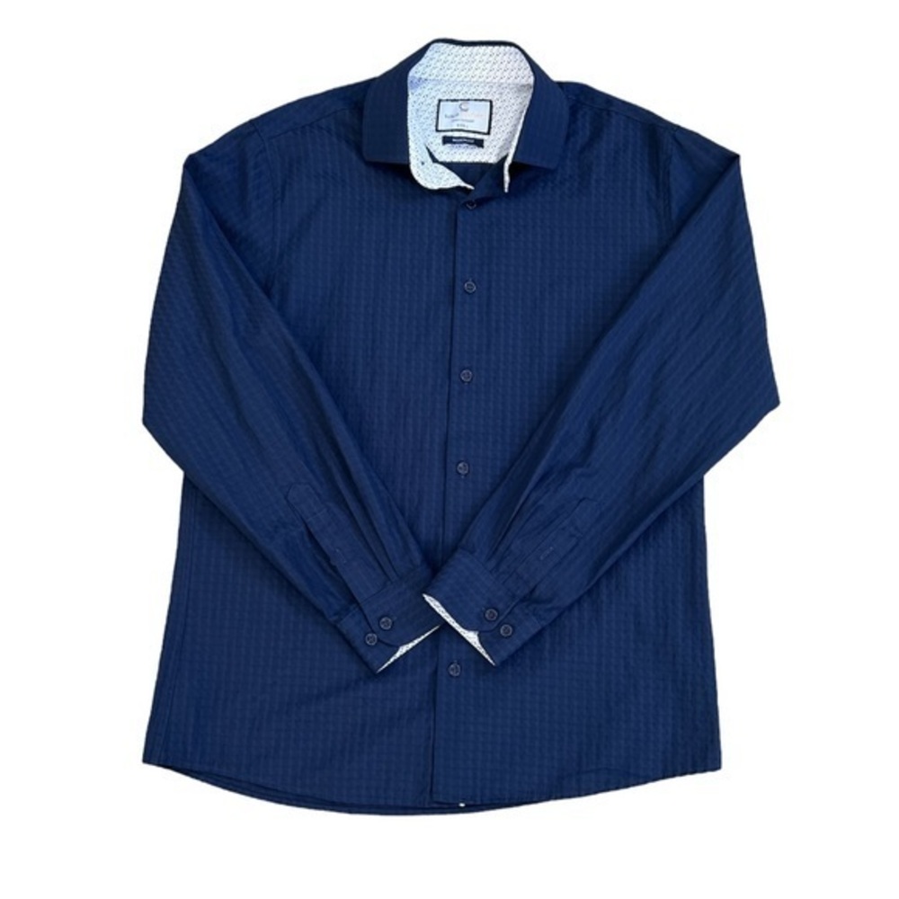 Suslo Couture Men’s Navy Modern‎ Fit Casual Button Down Shirt Sz. L